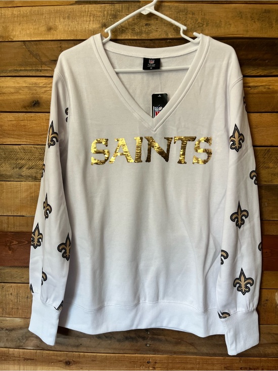 NFL Tops - Women's Cuce White New Orleans Saints Sequin Fleece V-Neck T-Shirt Size M